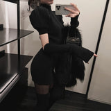 Graduation Gift Big Sale 2023 Knitted Bodycon Dress Sexy Puff Sleeve Sweater Mini Dress Women Evening Party One Piece Dress Korean Spring Clothing Chic