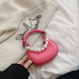 Kukombo Back To College 2024 Kawaii Tote PU Leather Half Moon Armpit Bag With Pearl Short Handle Women's Designer Handbag Luxury Shoulder Crossbody Bag