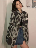 Thanksgiving Gift Vintage Leopard Print Button Up Shirts Women Harajuku Retro Oversized Blouses Loose Long Sleeve Tops Gothic Streetwear