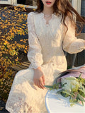 Kukombo Lace Dress Women Elegant Spring Fashion Evening Party Lady Vestido Vintage Summer Hollow Out Design Dresses Female Clothing