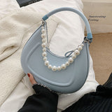 Kukombo Back To College 2024 Kawaii Tote PU Leather Half Moon Armpit Bag With Pearl Short Handle Women's Designer Handbag Luxury Shoulder Crossbody Bag