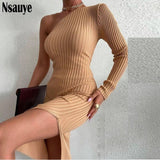 Kukombo 2022 Autumn Winter Women Evening Knitted One Shoulder Wrap White Mini Dress Sexy Party Club Elegant Bodycon Black Dresses