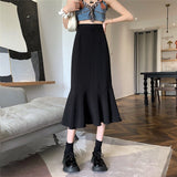 Kukombo 2022 New Summer Ruffled Formal Skirts Women Fashion Elegant High Waist Black White Long Mermaid Skirt Female