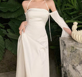 Kukombo White Satin Dress Women 2024 Gloss Strapless Elegant Party Dresses Women Vestido High Waist Runway Clothing Lady