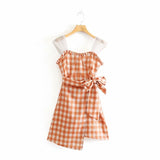 Kukombo Lisa Dress Women New Sexy Mesh Mini Dress Vintage  Female Plaid lace up Dress Casual Street Wear Lady Sashes Dress