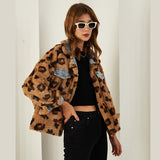 Kukombo Reversible Womens Denim Fur Jacket Double Side Short Leopard Denim Coat Ladies Thick Warm Winter Blue Jeans Jacket Women 2023