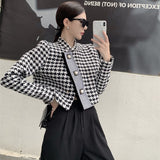 Kukombo Back to school outfit Chic Short Coat Woman Autumn New Ins Fashion Vintage Plaid Loose Stand Collar Buttons Stitching Versatile Jacket