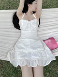 Kukombo 2022 Summer Sexy Straps Dress Women White Casual Sweet Sleeveless Y2k Mini Dress Female Elegant Vintage Korean Beach Party Dress