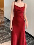 Kukombo Women's Spring Summer Satin Spaghetti Strap Midi Dress Elegant Sexy Solid Bodycon Beach Vestidos Female Fashion Party Clothes