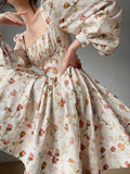 Kukombo Beach Style Elegant Floral Midi Sundress Woman Long Sleeve Y2k Mini Dress Party Casual Korean Fashion Dress Chiffon 2023 Summer