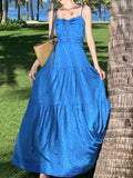 Kukombo Spaghetti Strap Elegant Casual Floral Long Summer Dress Women Sleeveless A-Line Beach Holiday Maxi Robe Female Clothes Mujers