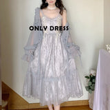 Kukombo French Vintage Midi Dress Women Lace Elegant Princess Party Fairy Female Summer Wedding Victorian Dress Traf Платье Robe