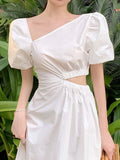 Kukombo Elegant Casual White Black Summer Dress for Women Vintage Hollow Out Party Birthday Midi Vestidos Female Fashion Chic Clothes