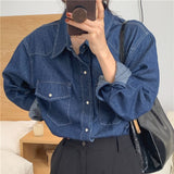 Thanksgiving Gift Women Denim Shirt Jackets Spring Blouse Causal Cowboy Women Basic Denim Jacket Coats Single Breasted Jackets Famale Oversize