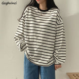 Kukombo Basic T-Shirts Women Striped Top All-Match Stylish Daily Lazy Simple Spring Autumn Long Sleeve Tees Korean Style Hot Sale New