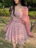 Kukombo Sweet Short Party Dress Women Chic Floral Print Sleeveless Slim Korean Fashion Mini Dress Kawaill Club Summer Dress