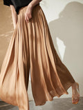 Kukombo Summer New Women's Pants Temperament Romantic Pleated Elegant Soft Elastic Waist Loose Breathable Women's Wide Leg Skirt  Pants