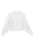 Kukombo Summer Women Ruffles Blouse New Casual White Solid Thin Top Long Sleeves Fashion O Neck Shirt Ladies