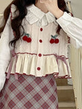 Kukombo Autumn Kawaii Knitted Sweater Vest Women Patchwork Sweet Pullover Japanse Style Vest Casual Designer Bow Chic Fashion 2022 New