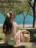 Kukombo 2022 Summer Casual Vintage Floral Dress Women Pink Elegant Ruffles Beach Fairy Dress Female Fashion Korean Evening Party Dresses