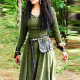 Kukombo Halloween Cosplay Medieval Women Renaissance Retro Solid Color Long Dress Sorcerer Sorcerer Halloween Warlock Exotic Apparel Hand Strap