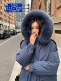 Black Friday Sales 2022 New Fashion Down Jacket Women Medium Length Thickened Fox Hair Collar Slim Knee Hooded Warm Outdoor Coat
