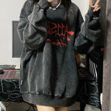 Cyber Monday Sales Emo Gothic Print Oversized Sweatshirts Women Harajuku Vintage Loose Hoodies Long Sleeve Crewneck Pullovers Female Tops