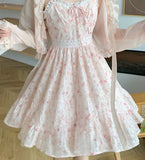 Kukombo 2 Piece Dress Set Women Floral Mini Dress + Casual Blouse Korean Fashion Suits Kawaii Clothing Lolita Dress Party Summer