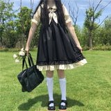 Kukombo Hstar Cute Women's Lolita OP Dress Flouncing Trim Japanese Harajuku Long Sleeves Victorian Dress Vestidos Gothic Lolita Cosplay