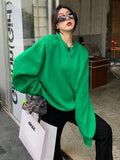 Thanksgiving Gift Korean Fashion Green Oversize Pullover Sweatshirt Women Harajuku Long Sleeve Solid Hoodies Female Streetwear Top Spring