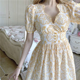 Kukombo Strawberries Printed A-line Dress Short Sleeve Sexy Dresses Cotton Retro Clothes Female Women Clothing Harajuku Korean Fashion