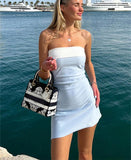 Kukombo Summer Sleeveless Strapless Mini Tube Dresses For Women Outfit 2023 Casual Patchwork Bodycon Beach Holiday Party Sundress Hoco Dress
