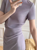 Kukombo Women Summer Bodycon Purple Midi Party Dress Ladies Slim Vintage Sexy Fashion Prom Vestidos Femme One Pieces Clothings Robe