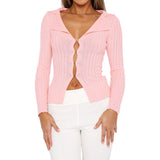 Kukombo Autumn Women Cardigans Knitwears V-neck Solid Color Knitted Tops Long Sleeve Casual Fall Long Sleeve