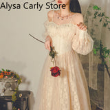Kukombo French Vintage Fairy Dress Women Lace Casual Embroidery Evening Party Dresses Female 2022 Spring Court Retro Elegant Midi Dress