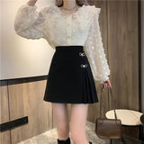 Kukombo  A-line Skirt Korean Version 2022 New Spring High-waisted Thin Anti-glare Pleated Skirt Bow-knot Design Sense Short Skirt Women