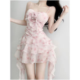 Kukombo Summer New Sweet Lace Floral Kawaii Princess Dress 2023 Japanese Cute Girl Thin Waist Mini A-line Birthday Party Evening Dress