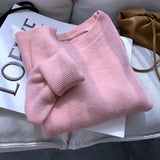 Kukombo  2022 Light Yellow Round Neck Sweater Pure Color Pullover Women's Soft Warm Sweater Loose Outer Tops