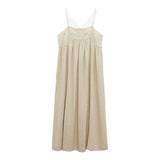 Kukombo New Fashion Casual Ladies Comfortable Sweet Embroidered Linen Blend Midi Dress
