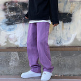 Kukombo Korean Fashion Men Jeans Purple Green Loose Straight Vintage Casual Streetwear Skateboard Dance Denim Cargo Baggy Pants