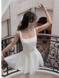 Kukombo Summer New Women French Elegant Ruffles Evening Party White Dresses Square Neck Princess Birthday Midi Vestidos Dance Costume