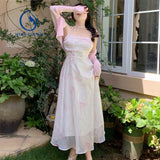 Kukombo Back to school outfit French Vintage Strap Dress Women Fairy Chic Fashion Casual Dress Beach Style Even Party Korean Slim Elegant Dress Summer 2023