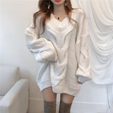 Thanksgiving Gift Women Sweater Pullover Female Knitting Overszie Long Loose Elegant Knitted Thick Outerwear Woman Winter Sweaters Pink White