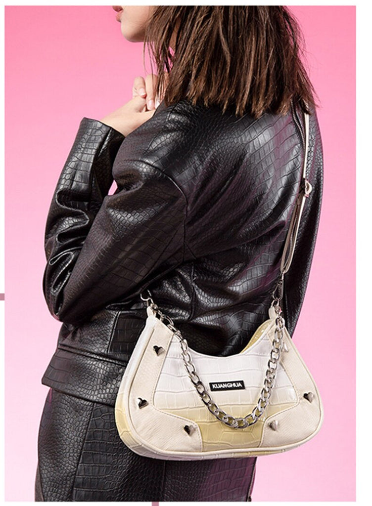 Kukombo New Crocodile Pattern Baguette Bags Underarm Shoulder Bags For Women Crossbody Bags Chain Design Luxury Handbags bolsos de mujer L32