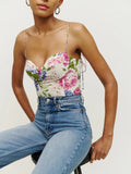 Kukombo Summer Women Camis Ladies Floral Print Strapless Elastic Crop Top Vintage Holiday Beach Ladies Tank Top