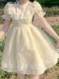 Kukombo Summer Lace Fairy Dress Women Patchwork Puff Sleeve Fluffy Sweet Mini Dress Female Korean Fashion Slim Fit Cute Party Dress 2023