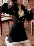 Kukombo Kawaii Elegant Party Evening Mini Dress Lace Black Sweet Cute France Vintage Dress Long Sleeve Korean Fashion Dress Autumn 2022 K129