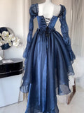 Kukombo Summer Elegant Midi Blue Dress For Women New Vintage Chic Ruffle Casual Fashion Vestidos Female Solid Party Prom Robe Clothes