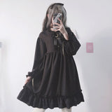 Kukombo Hstar Cute Women's Lolita OP Dress Flouncing Trim Japanese Harajuku Long Sleeves Victorian Dress Vestidos Gothic Lolita Cosplay