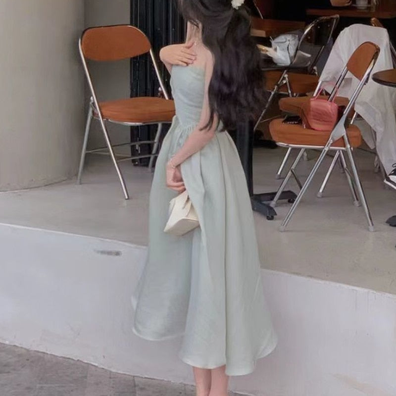 Kukombo French Fairy Vintage Dress Sweet Sleeveless Elegant Corset Dress Korean Beach Even Party Summer Dress For Women Chic